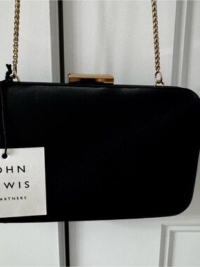 John Lewis Black Satin Chain Evening Clutch